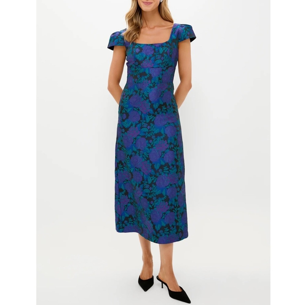 Hyacinth House Archibald Maxi Dress Womens M Navy Indigo Floral Jacquard NWT